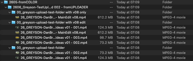 chimping.io downloading a project to a Mac with folder structure preserved on disk: /graded, /audio, /docs subfolders land exactly as the sender uploaded them.